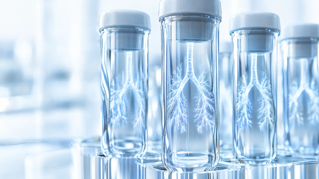 Sealed test tubes, each holding a fine glass bronchial tree