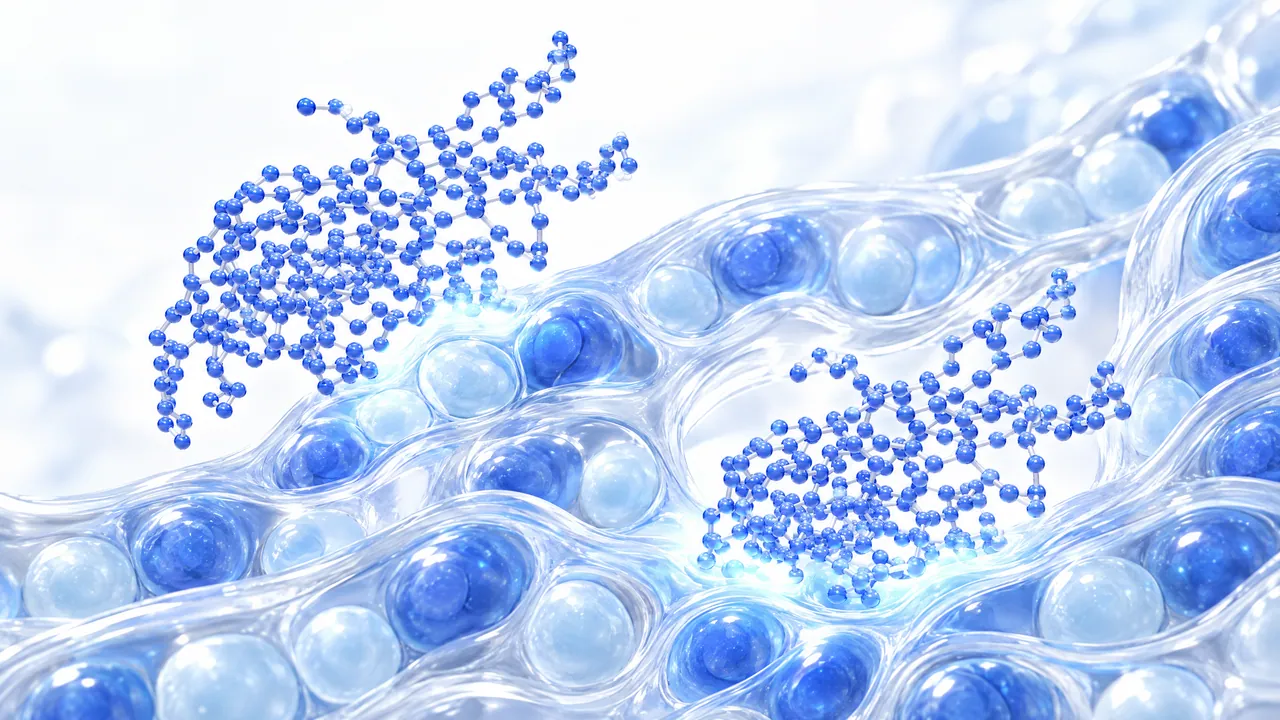 Glass tubules full of blue and pale spheres as cells, with two tangles of blue spheres docking onto them and lighting up