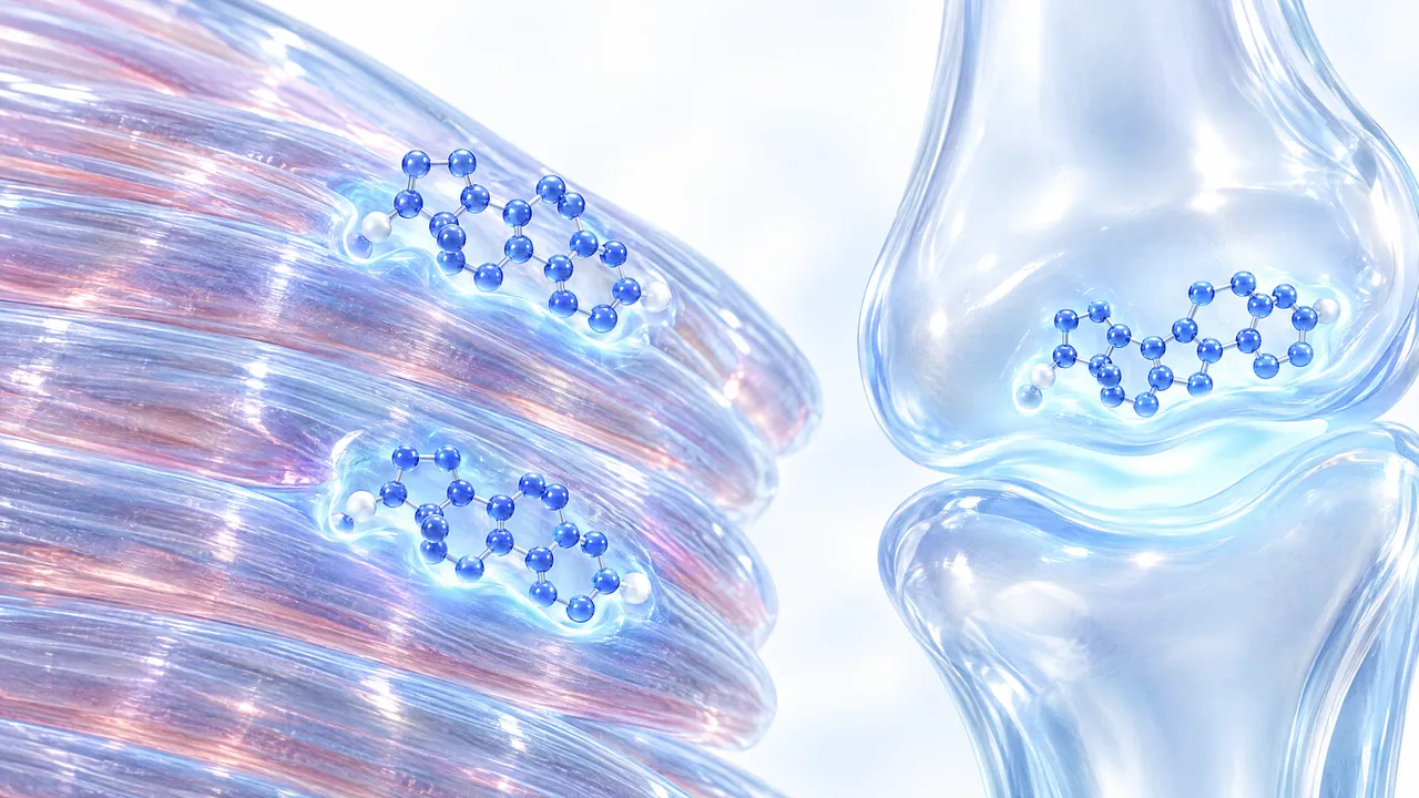 Glossy blue 3D steroid molecules at glowing binding sites in light blue tissue